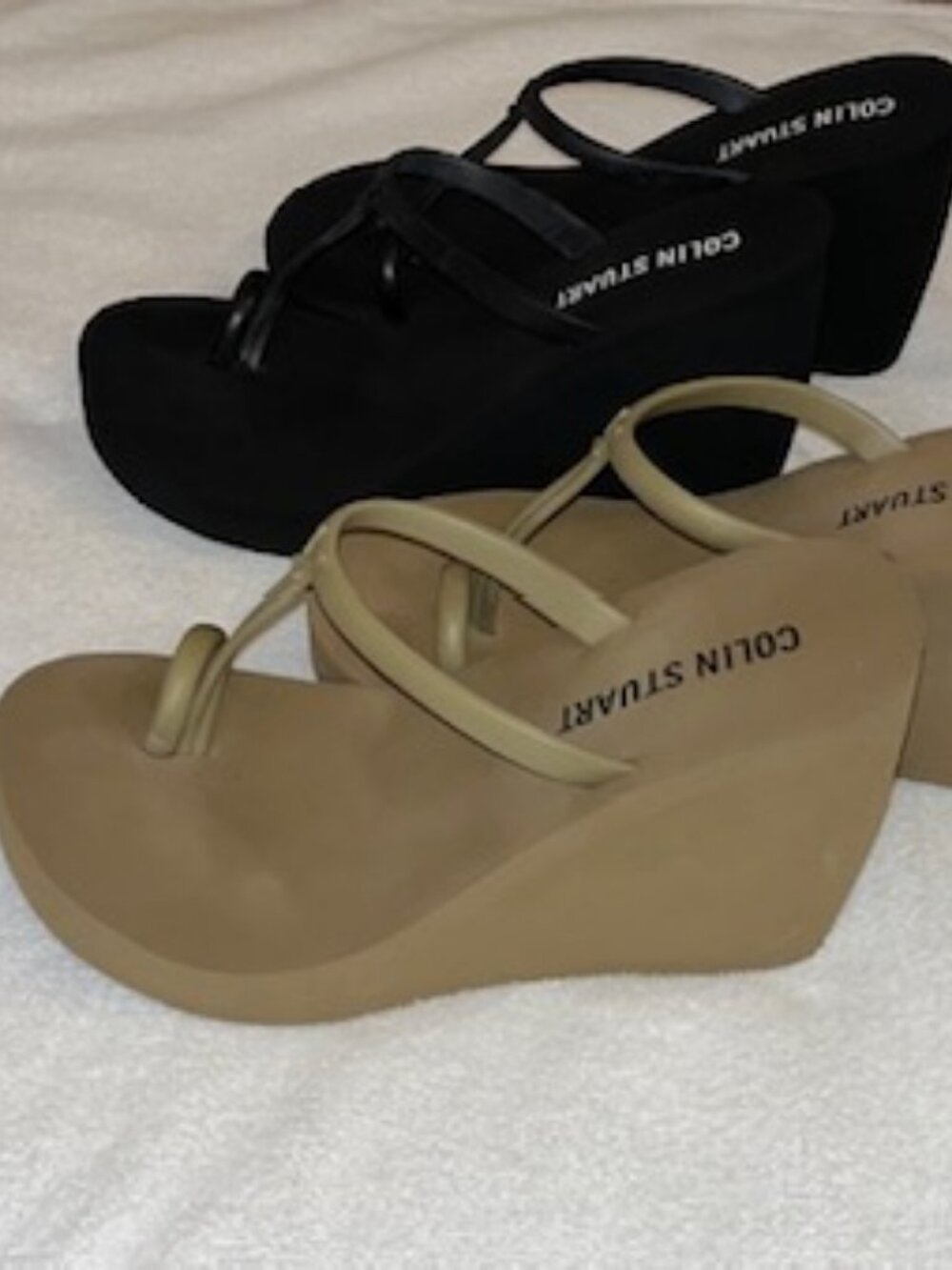 2 Pair VS Colin Stuart Platform Wedge Flip Flops Size 6 Black Tan